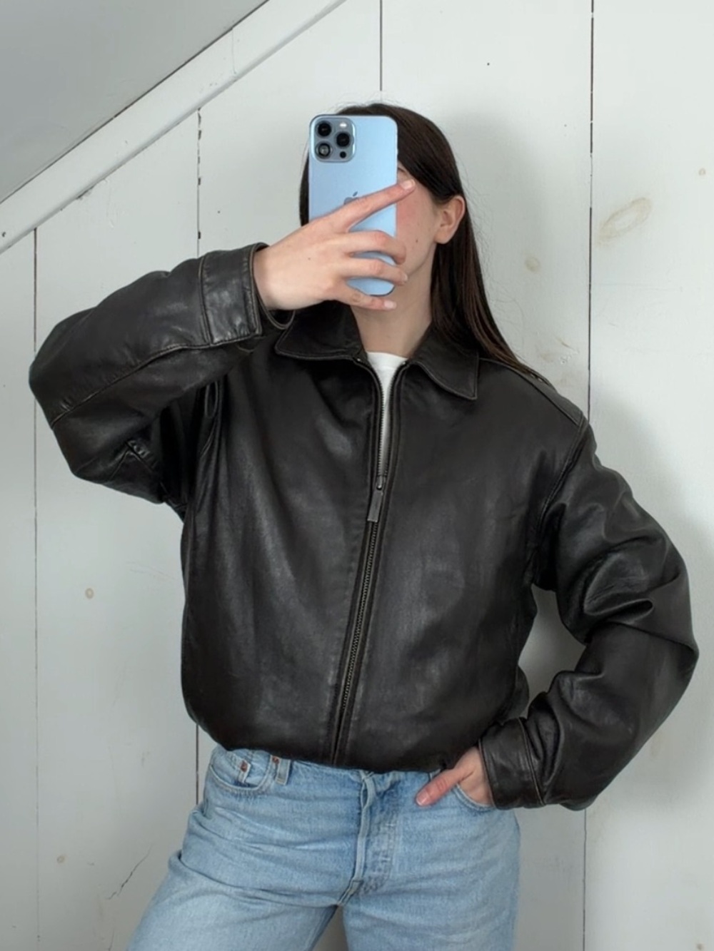 Andrew Marc Brown Genuine Leather Bomber Jacket Men’s Small Removable Zip Lining